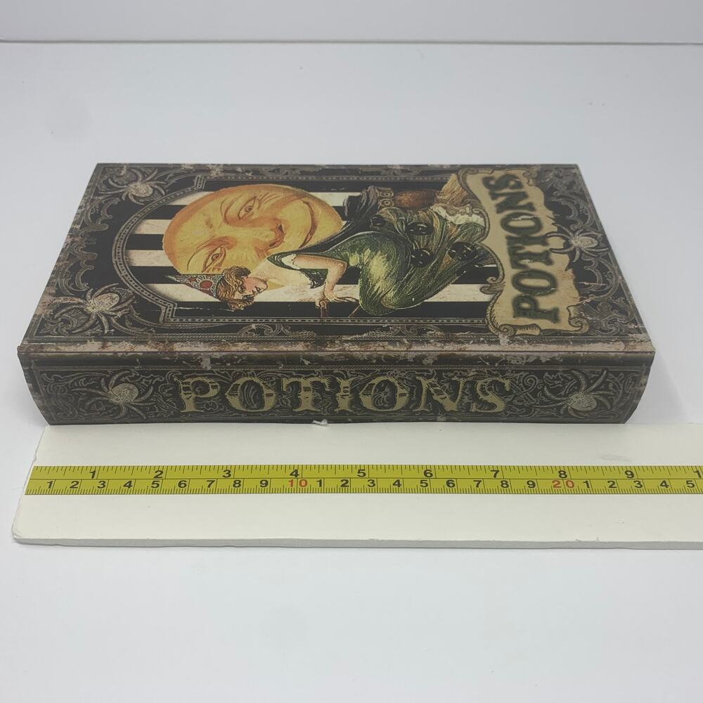 NWOT Halloween POTIONS spell book spellbook wood tabletop decor vintage graphics - Picture 7 of 9